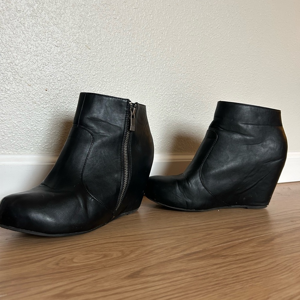 BAMBOO Black Ankle Booties with Wedge